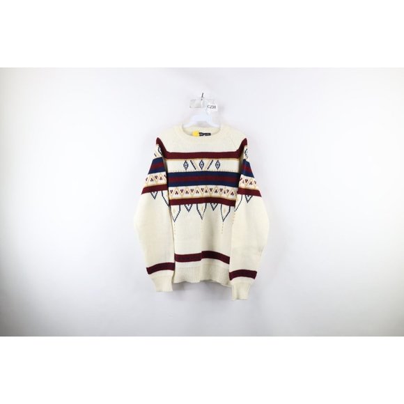 NOS Vintage 60s 70s Streetwear Mens XL Rainbow Fair Isle Knit Crewneck Sweater